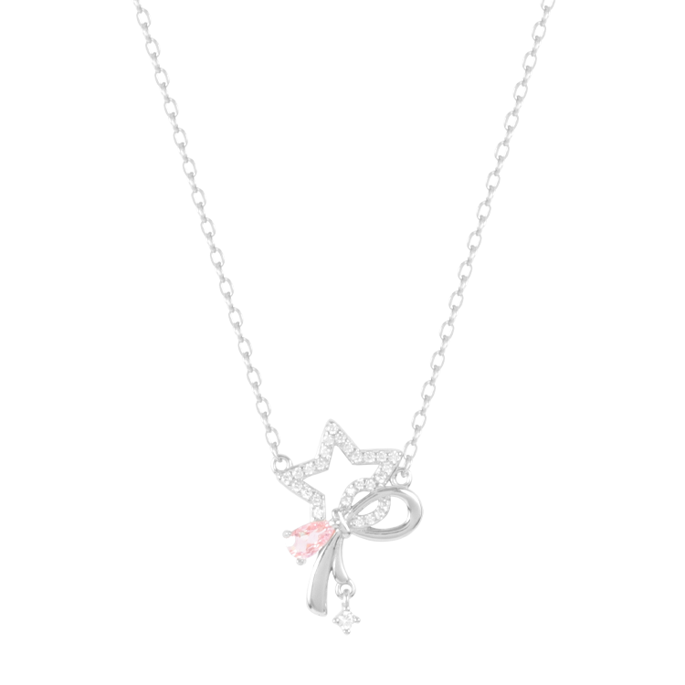 純銀項鍊，女士項鍊 流星彩結 星芒微亮輕綁柔意；粉光垂落收住心動（4228銀色）