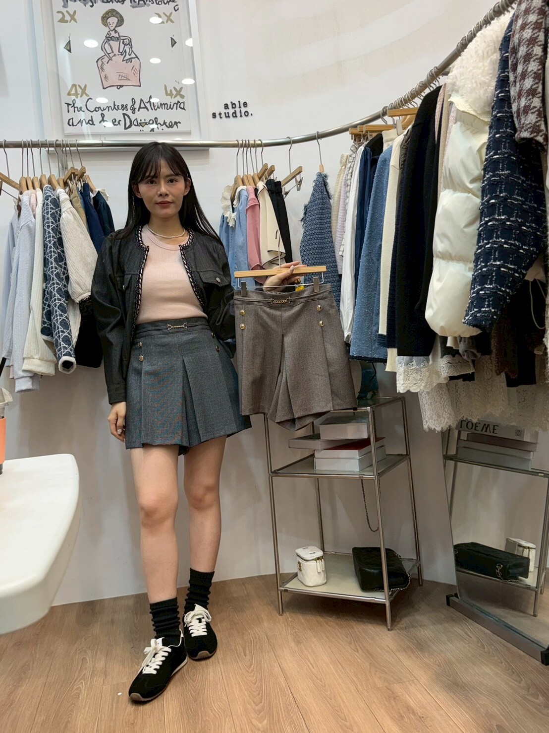 AS6020 高腰A字型珍珠裙褲