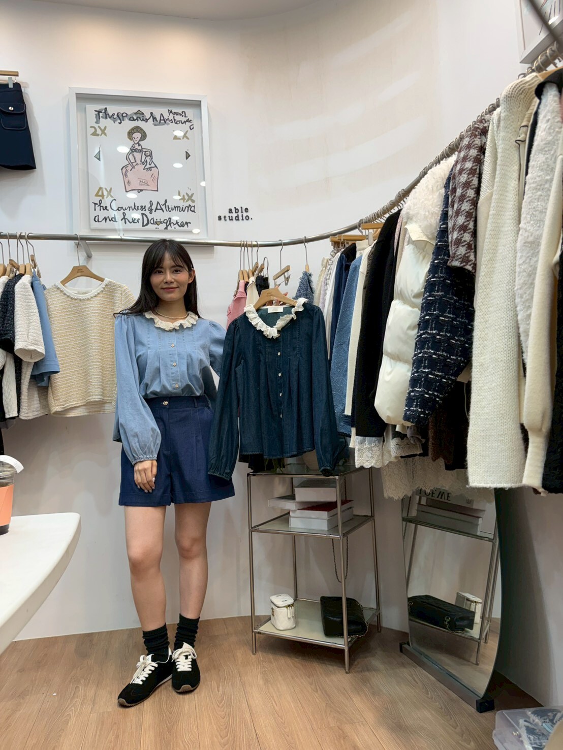 AS6031 蕾絲娃娃領丹寧襯衫