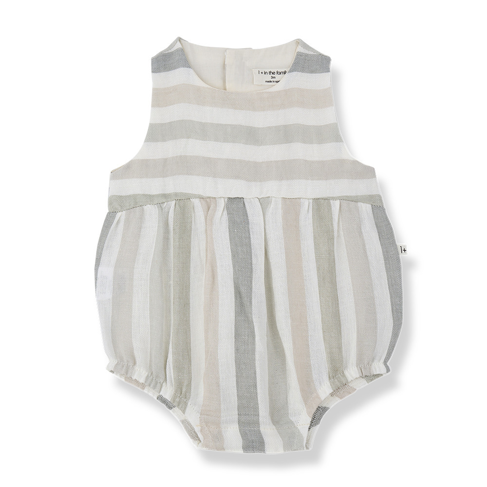 （預購）1+ in the family  粗條紋無袖包屁衣 BLANES - beige