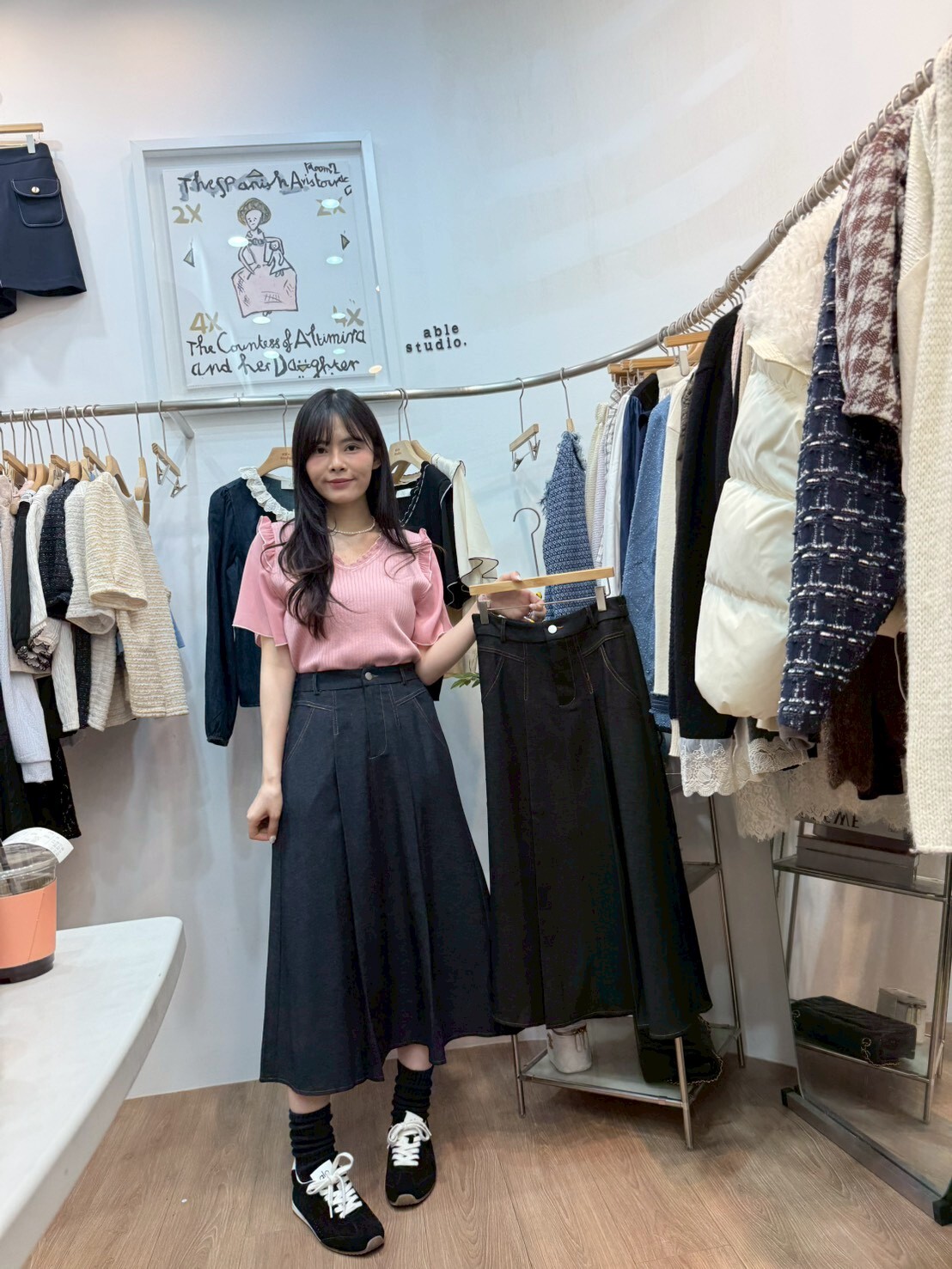 AS6047 明車線牛仔傘型長裙