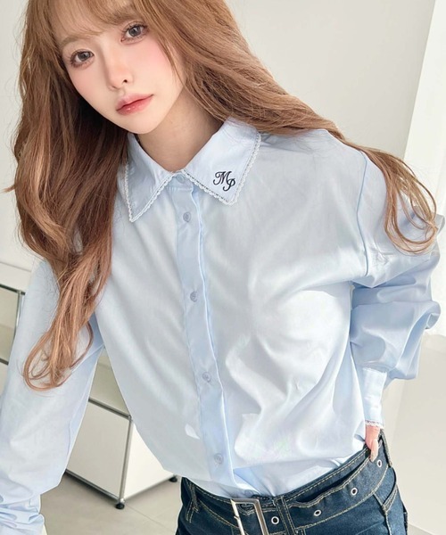 日本🇯🇵連線 Moment+ 領子刺繡蕾絲邊長袖襯衫 蕾絲 刺繡 襯衫 休閒 長袖 4色(任買兩件7-11免運)/預購