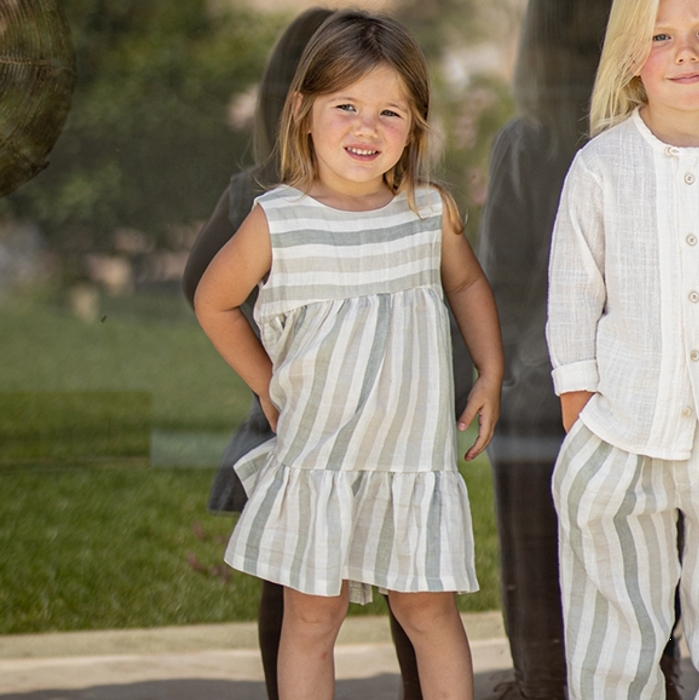 （預購）1+ in the family 後排釦粗條紋無袖洋裝 CALONGE - beige