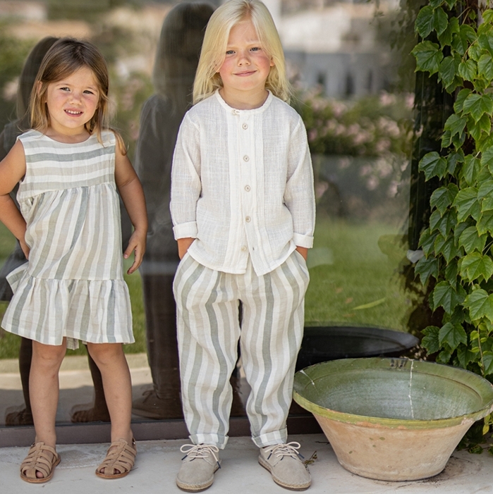 （預購）1+ in the family 綁帶粗條紋哈倫褲 REGENCOS - beige