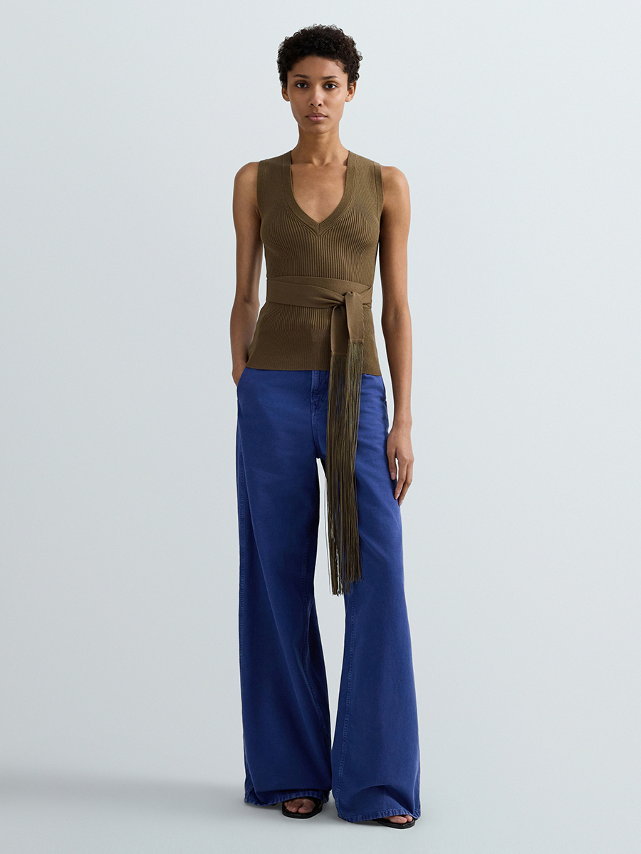 羅紋針織綁帶上衣