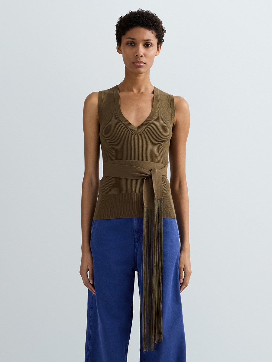 羅紋針織綁帶上衣