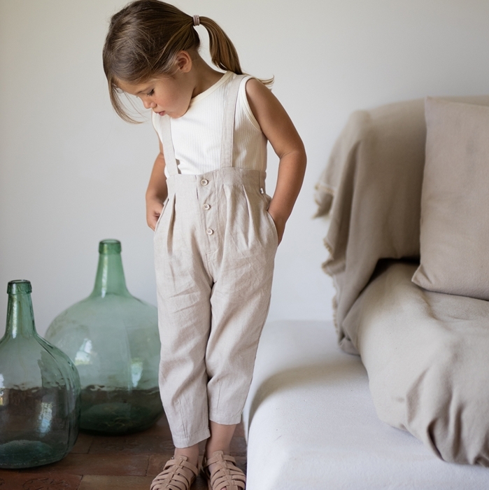 （預購）1+ in the family 排釦壓褶吊帶褲 AGULLANA - beige