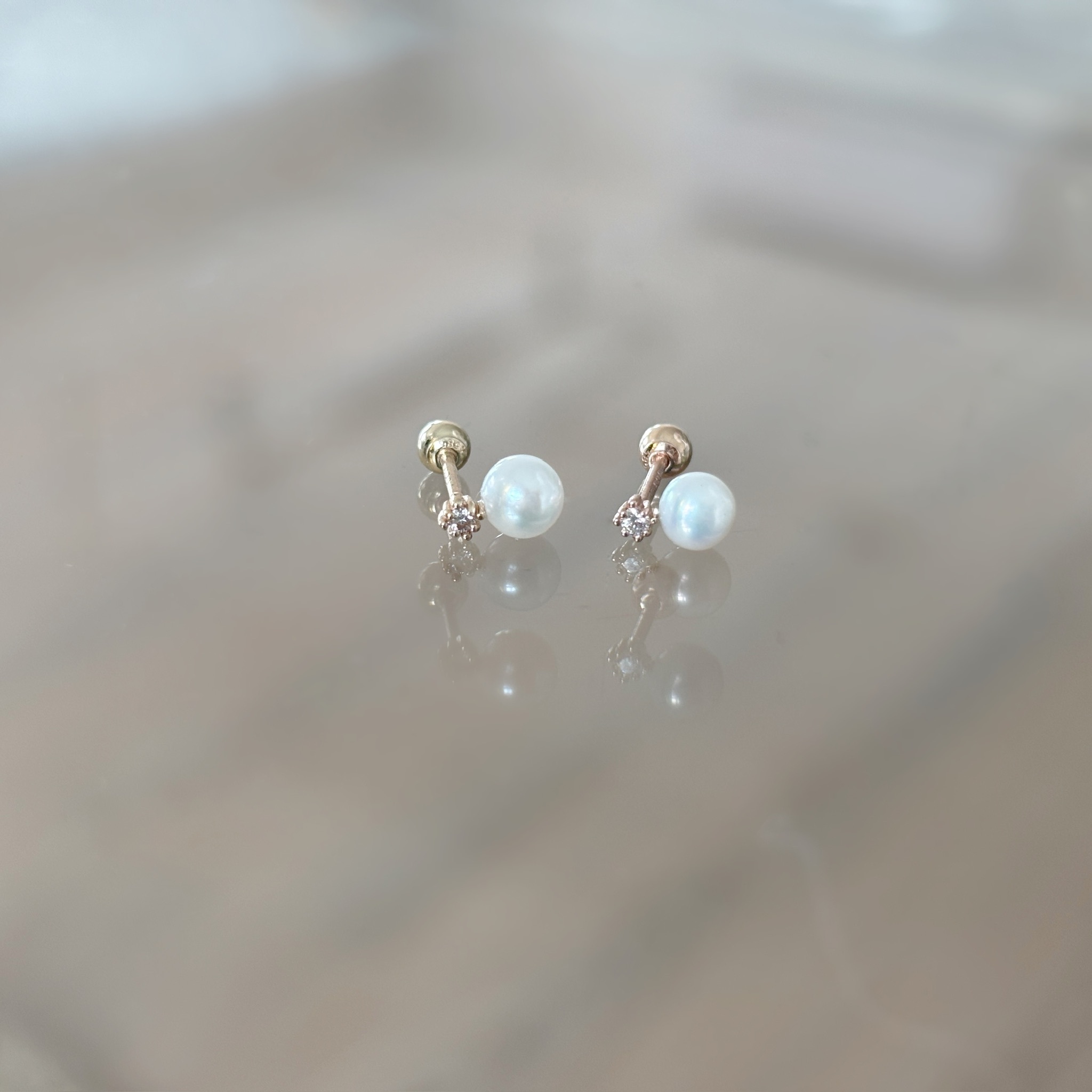 14K小菱光真鑽珍珠轉珠耳環