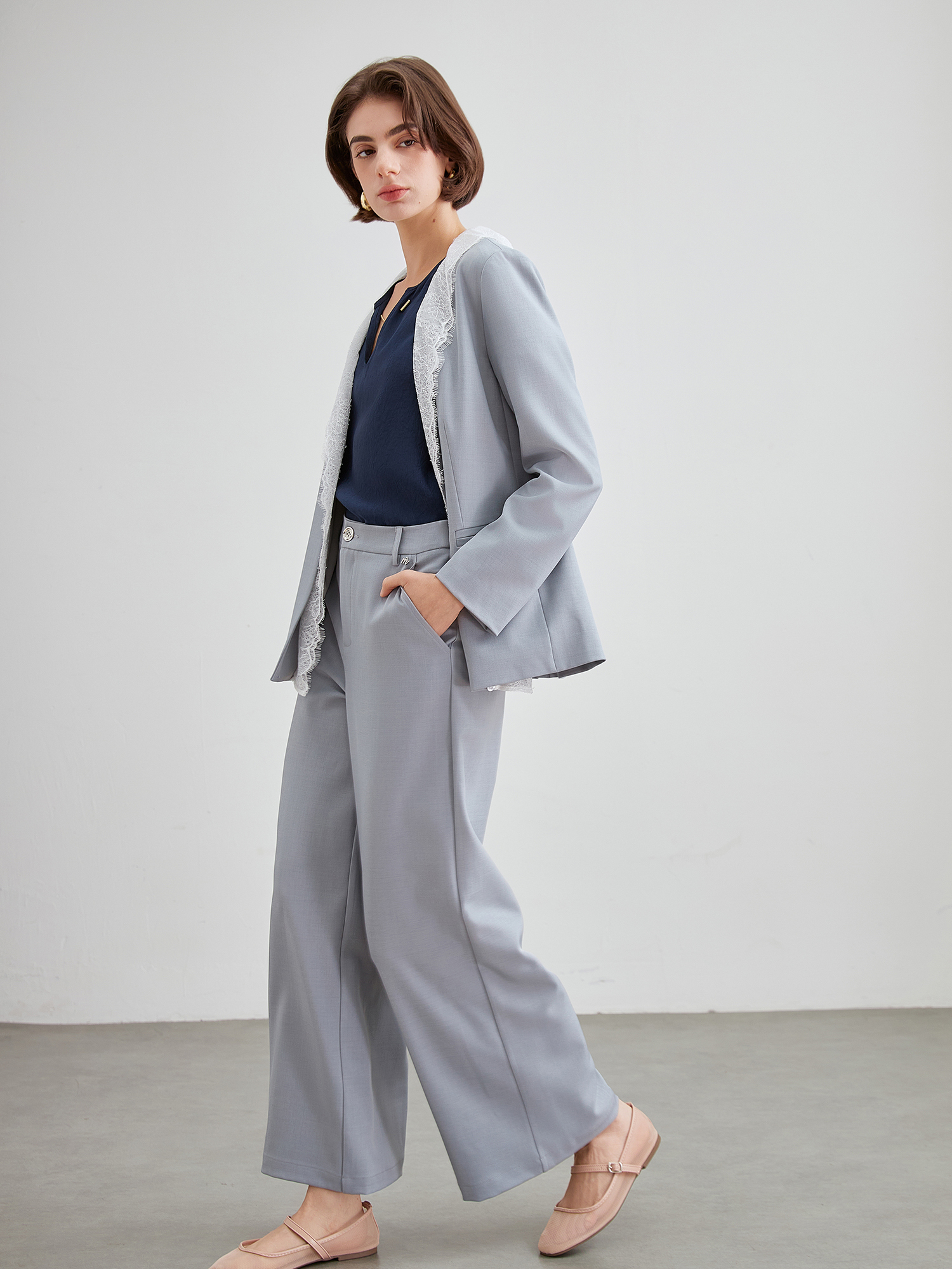 mi-tu 休閒西裝闊腿褲