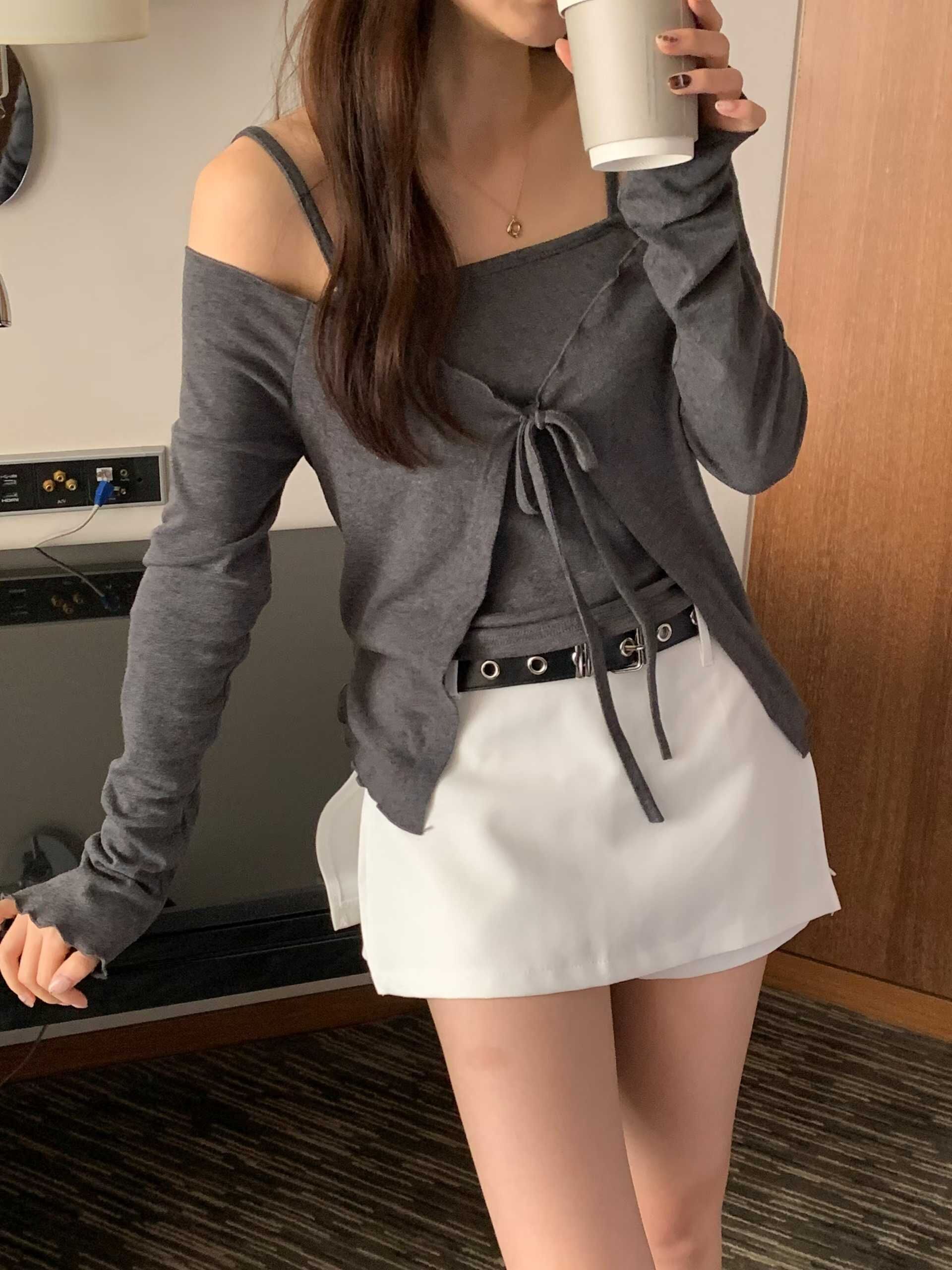 #05_ 層次感兩件式上衣(灰色/白色/黑色)