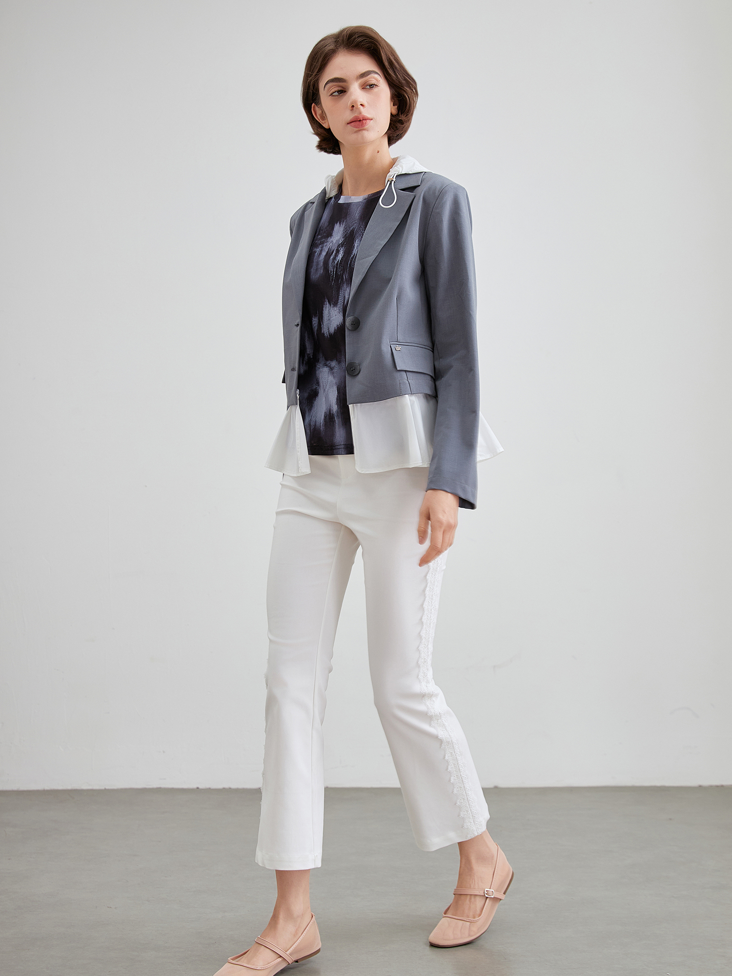 mi-tu 西裝兩件套連帽外套