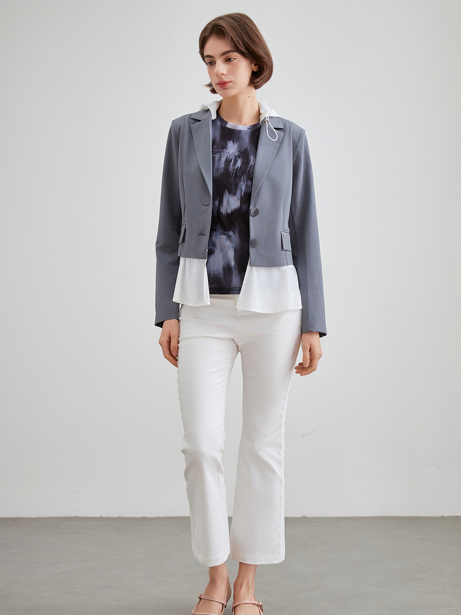 mi-tu 西裝兩件套連帽外套