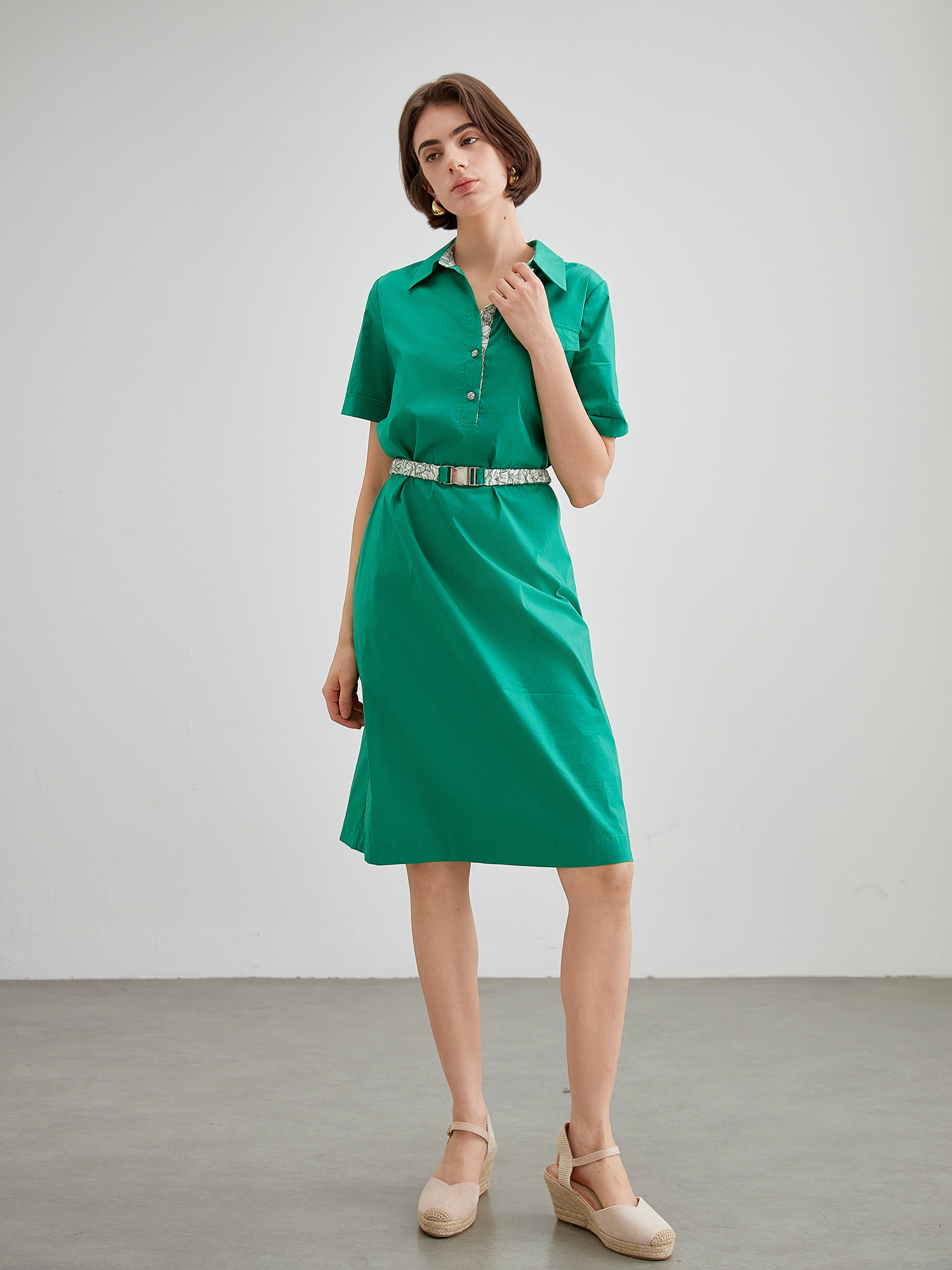 mi-tu 襯衫收腰連衣裙