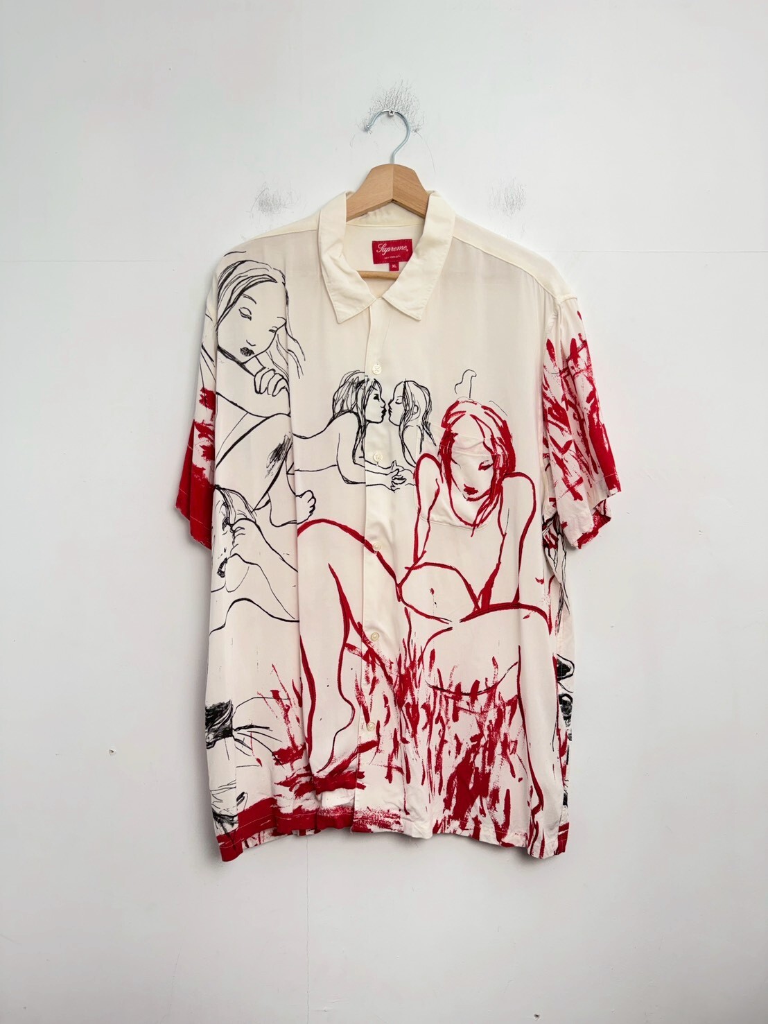 SUPREME x RITA ACKERMANN Rayon Shirt White SIZE XL