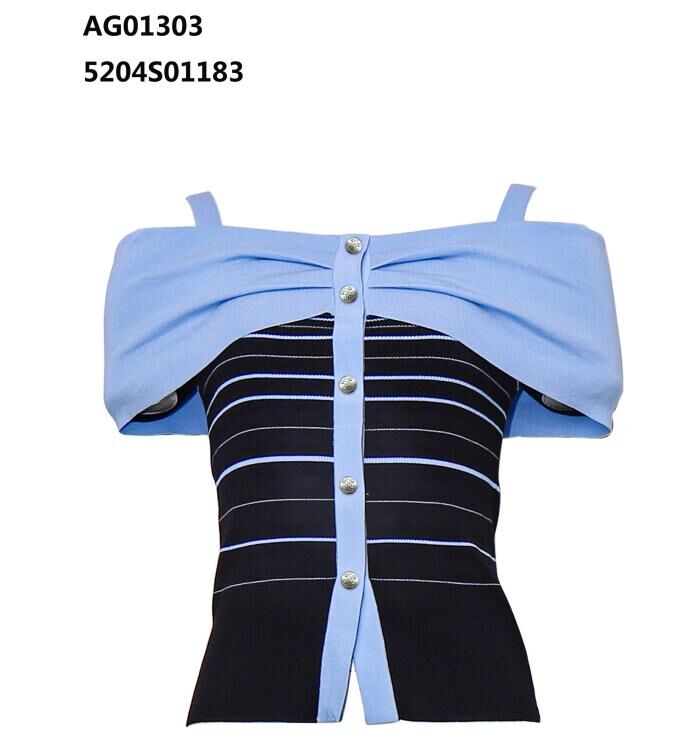 A20 ANOTHER ONE 針織吊帶露肩短身上衣 - 黑藍色｜5204S01183