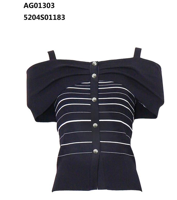 A21 ANOTHER ONE 針織吊帶露肩短身上衣 - 黑白色｜5204S01183