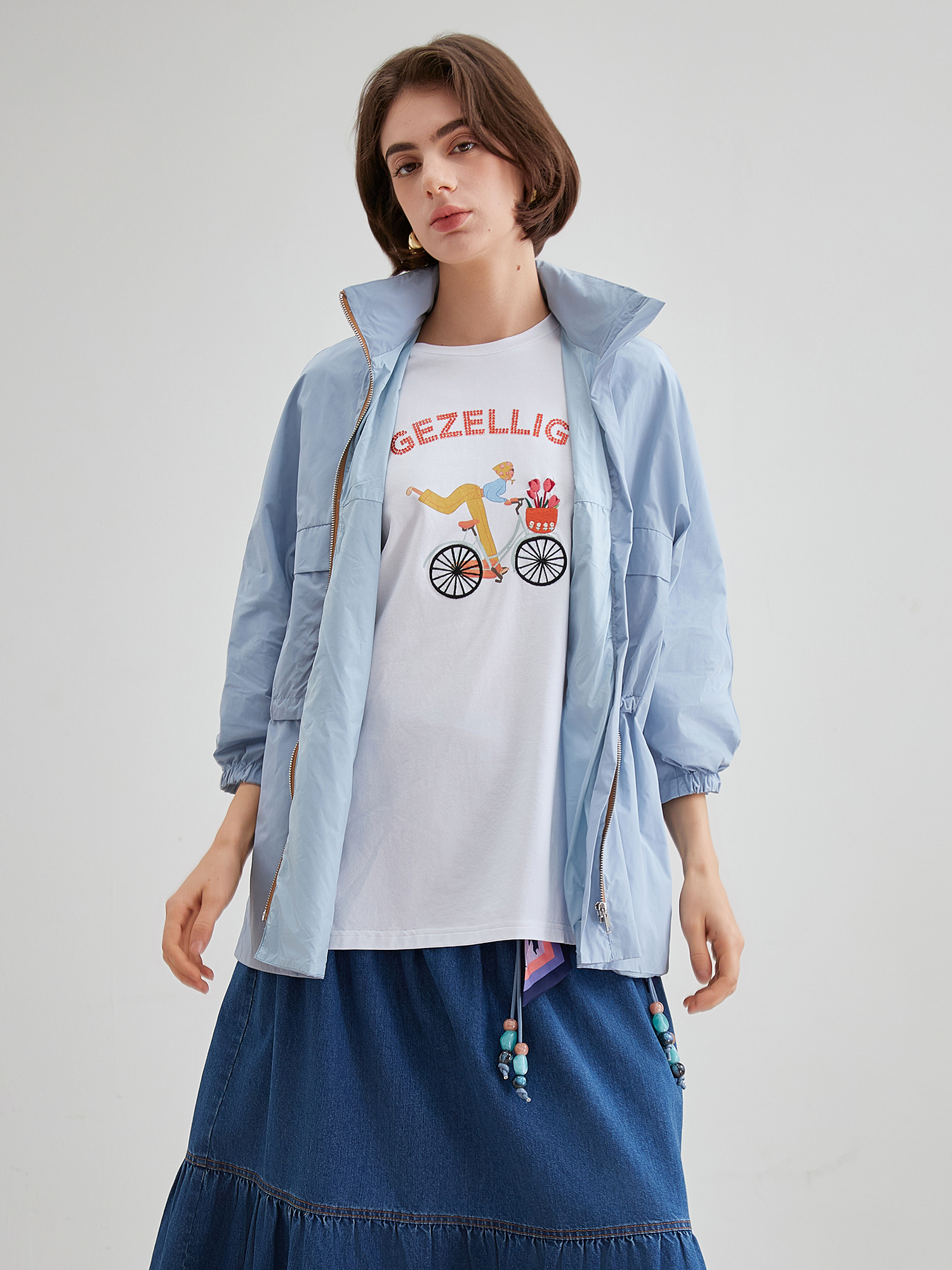 mi-tu 拼色抽繩風衣外套