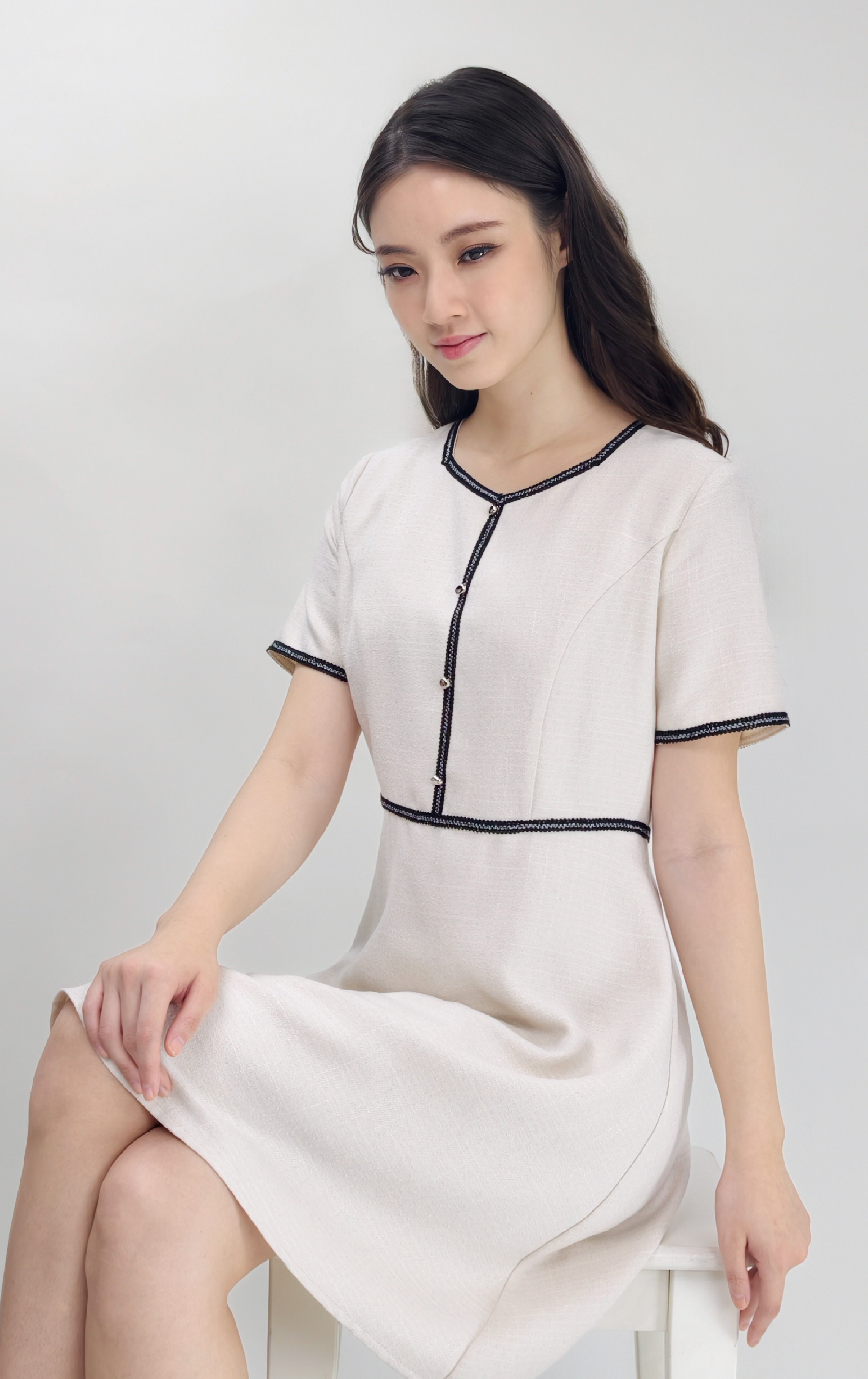 撞色飾邊連身裙 OP0655