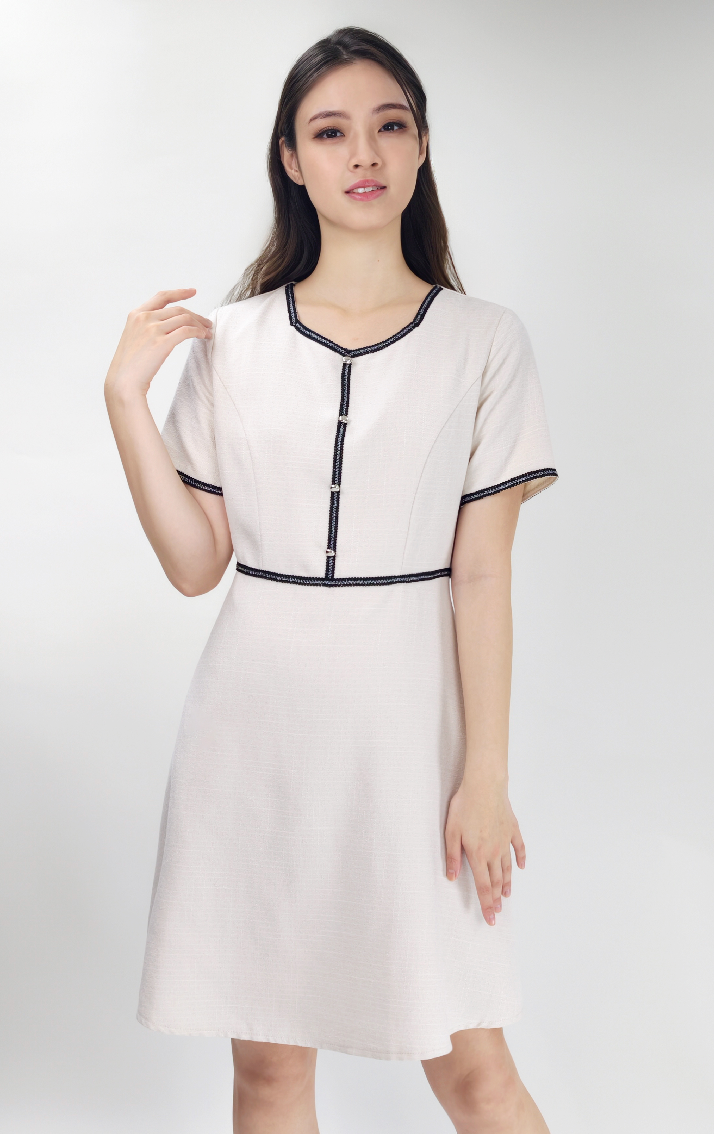 撞色飾邊連身裙 OP0655