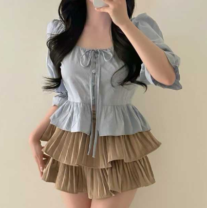 #09_甜美復古風上衣(藍色/白色/黑色)