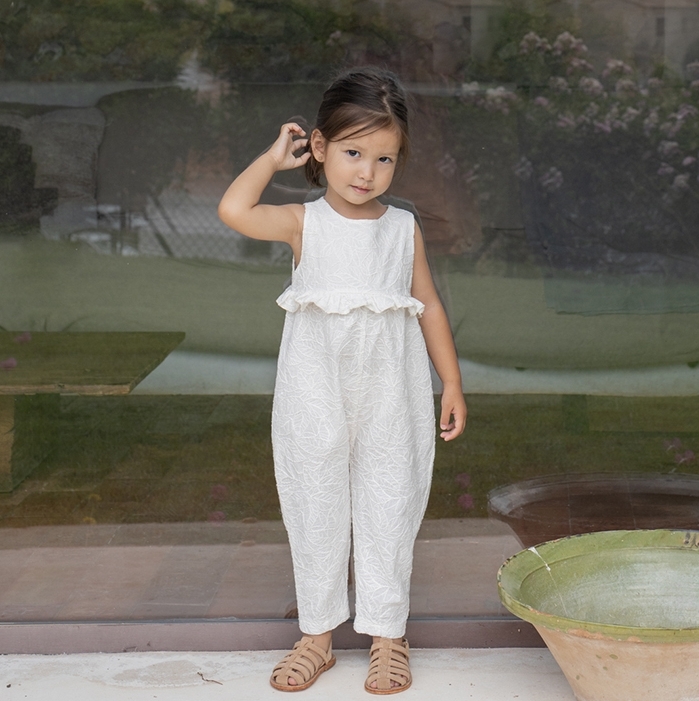 （預購）1+ in the family 雕花荷葉邊吊帶褲 SIURANA - off-white