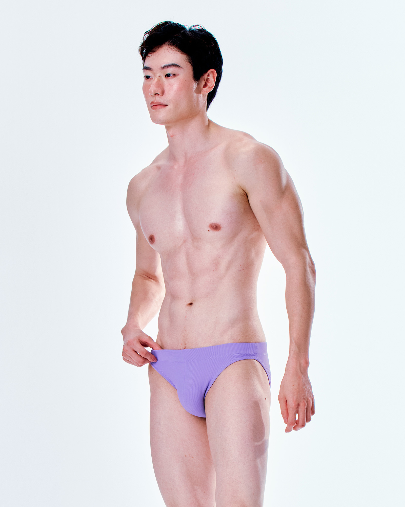 【羅紋優格紫】 Saxon 男性低腰三角泳褲
