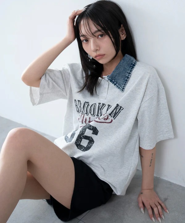 日本預訂 WO 牛仔翻領logo TEE