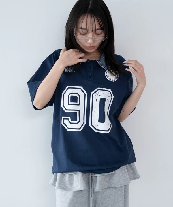 日本預訂 WO 牛仔翻領logo TEE