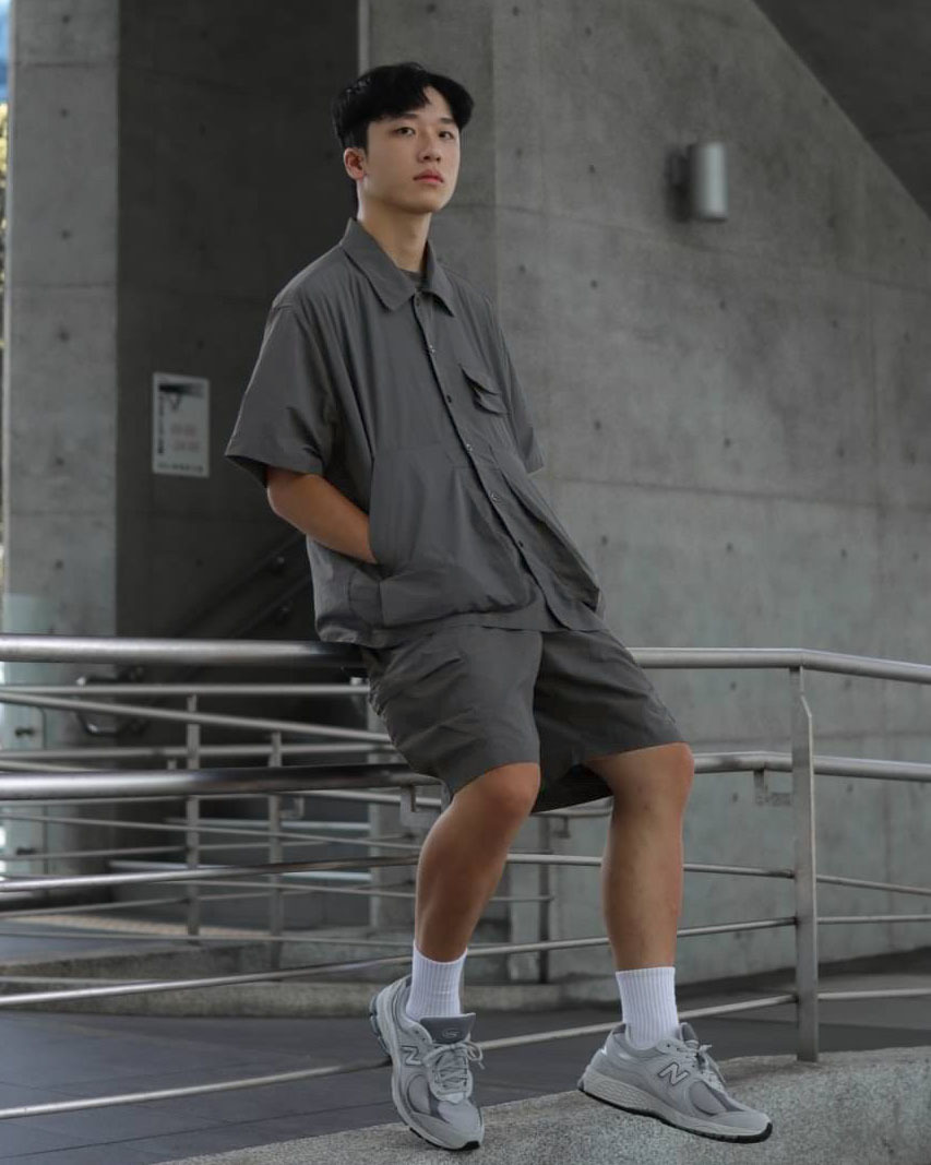 #A032 日系工裝立體口袋休閒套裝 深灰L 男生室外穿搭照
