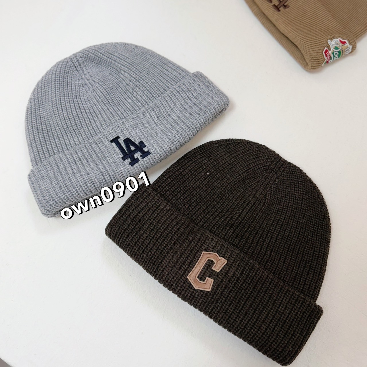 【OWN】MLB Korea 毛帽 新品 刺繡 秋冬 經典LOGO 不分男女 灰色 咖啡