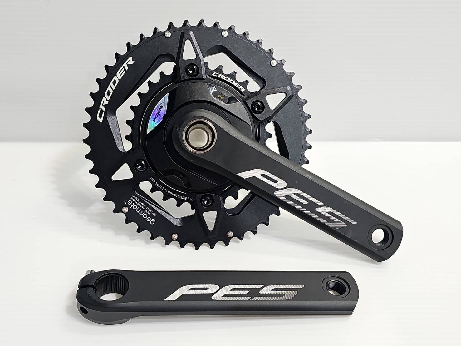 (僅1組促銷) 邁金 P515 功率計 PES 鋁合金曲柄組 165mm CRODER 46/30T 爬坡齒盤 功率大盤組 24mm軸心 不用換BB (會先組合好出貨)