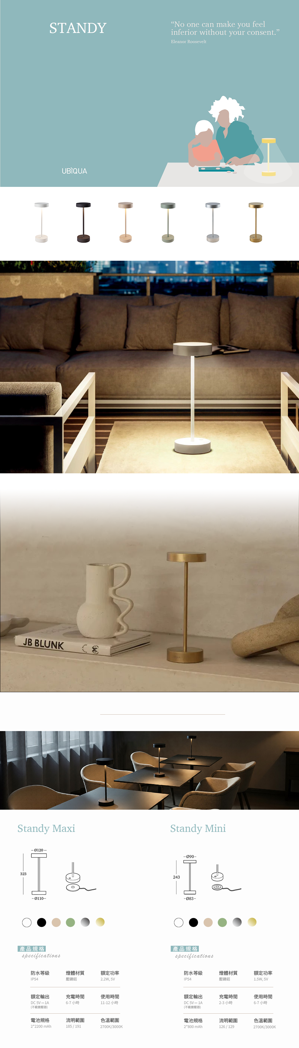 UBIQUA,精品燈飾,義大利品牌,燈飾,UBIQUA 充電式燈,UBIQUA 設計照明,UBIQUA 無線桌燈,無線充電燈,充電式桌燈,可攜式照明燈,USB 充電檯燈,行動式氛圍燈,露營燈推薦,Standy,UBIQUA Standy