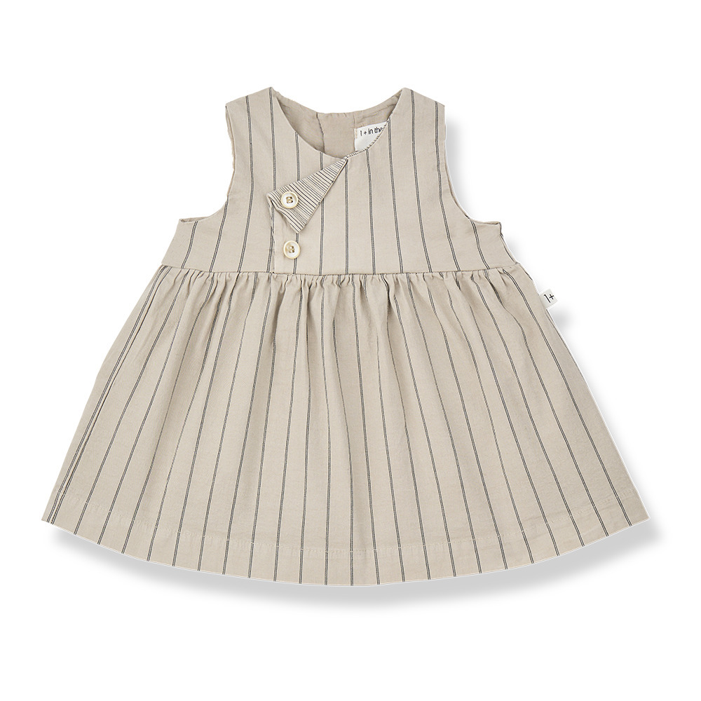 1+ in the family 壓褶領無袖條紋洋裝 ESCALA - beige