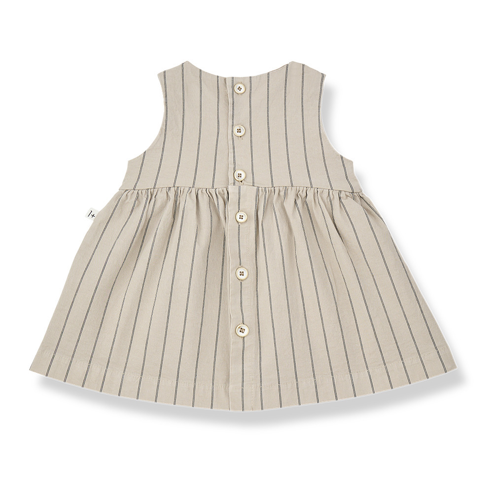 1+ in the family 壓褶領無袖條紋洋裝 ESCALA - beige