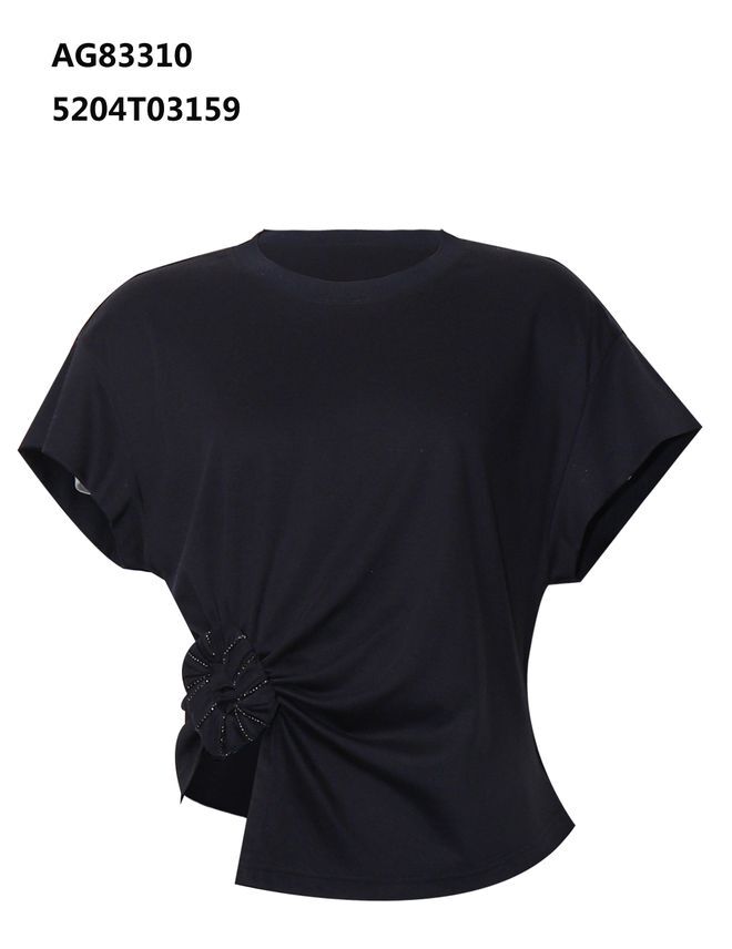 A28 ANOTHER ONE 修腰皺摺設計短袖T-Shirt - 黑色｜5204T03159