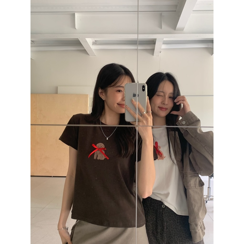 A09 蝴蝶結小狗磨毛tee #9885