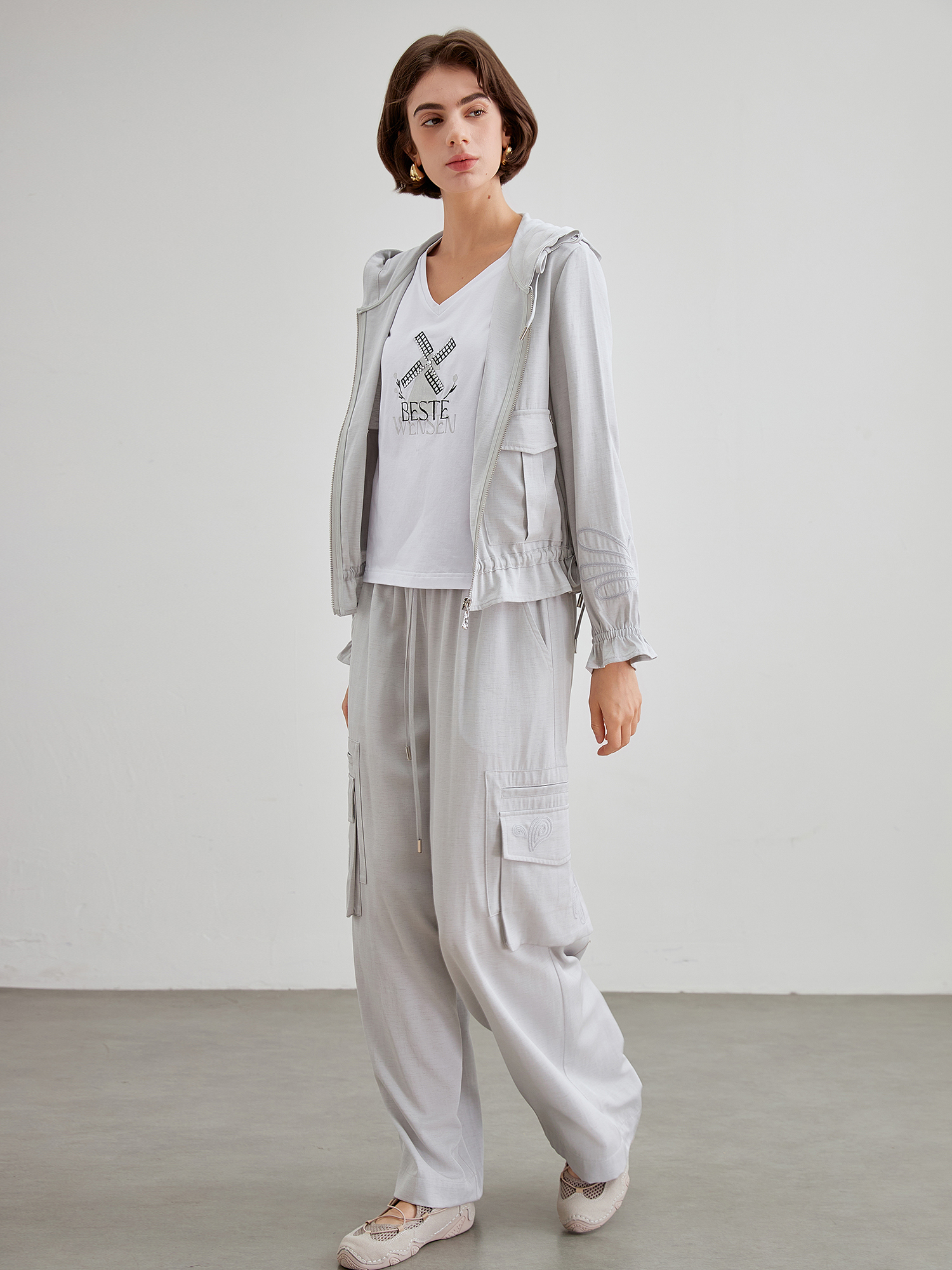 mi-tu 抽繩休閒闊腿褲