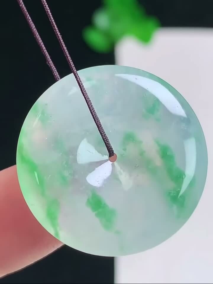翡翠冰飄花平安扣 (24.6mm直徑),天然翡翠A玉, 緬甸玉, Jade, Jadeite