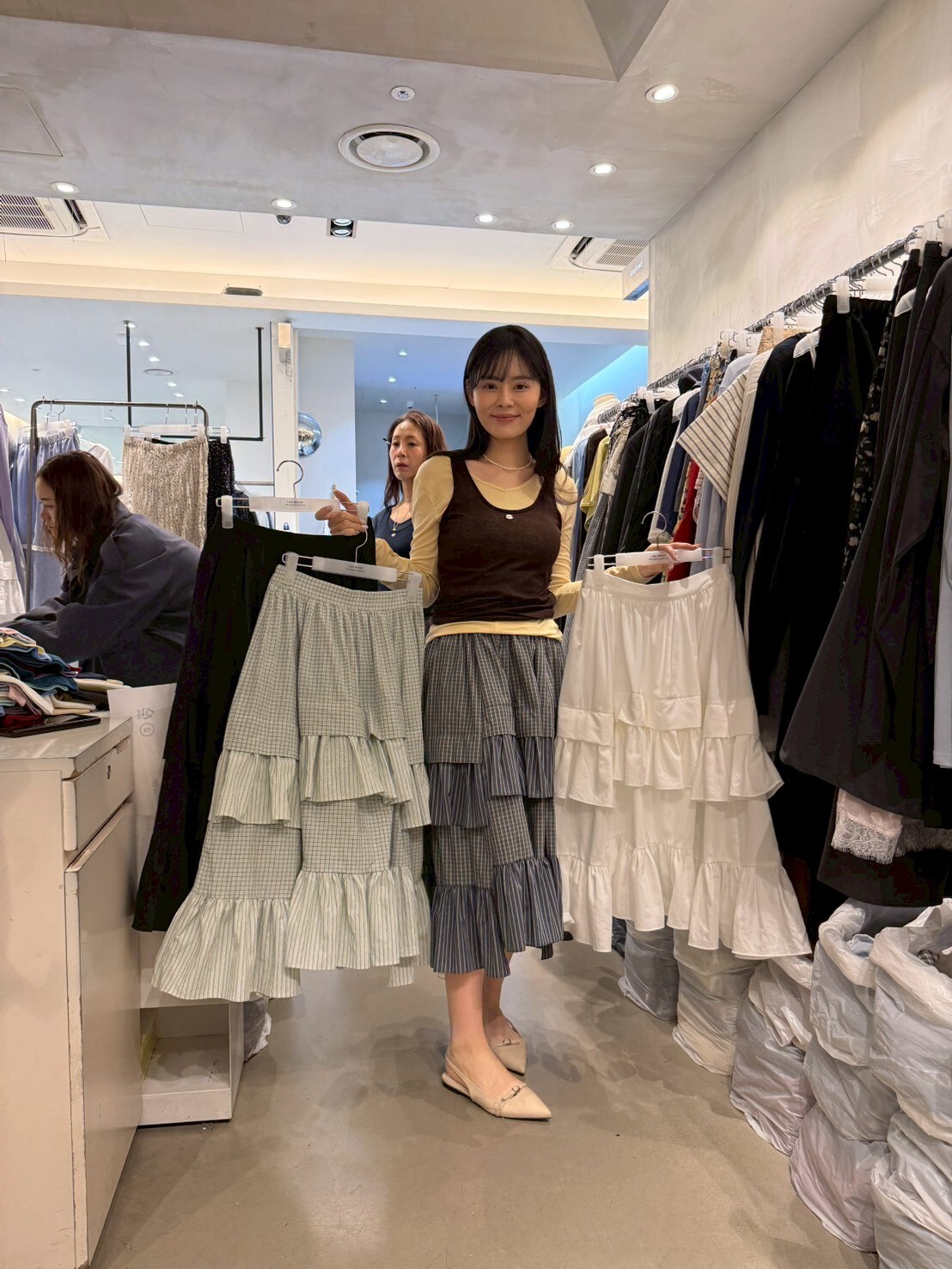 LR6020 格紋荷葉邊蛋糕長裙