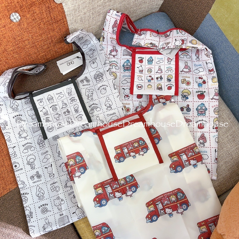 日本限定 三麗鷗 凱蒂貓 人魚漢頓 帕洽狗 茉莉兔 人物集合款 公車造型 摺疊購物袋 環保袋 手提袋 袋子