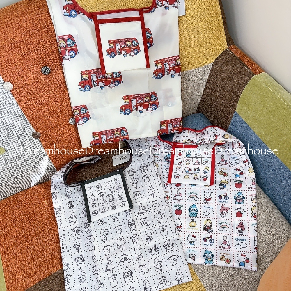 日本限定 三麗鷗 凱蒂貓 人魚漢頓 帕洽狗 茉莉兔 人物集合款 公車造型 摺疊購物袋 環保袋 手提袋 袋子