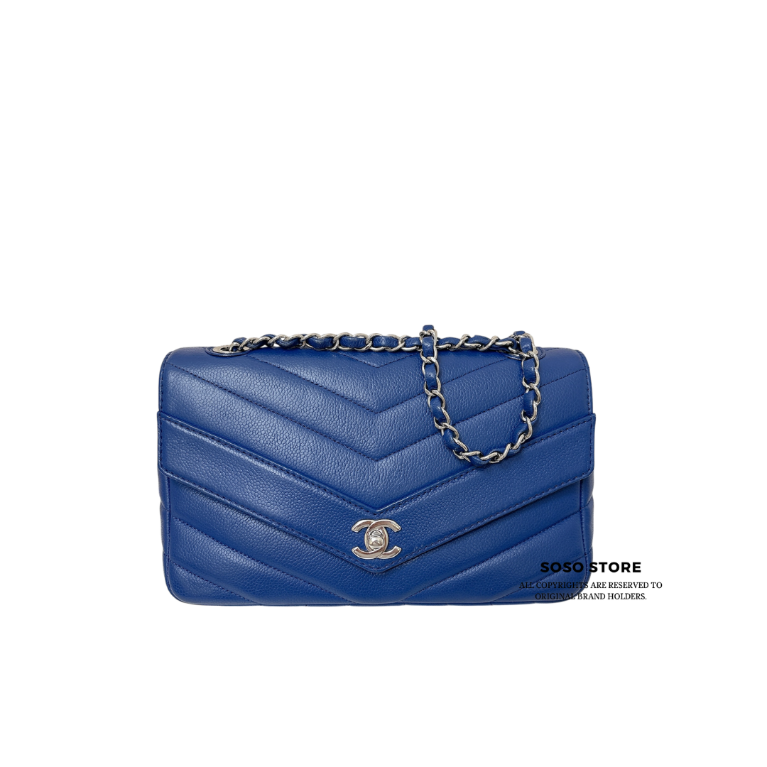 Chanel Cobalt Blue Chevron Flap Bag - Blue / SHW