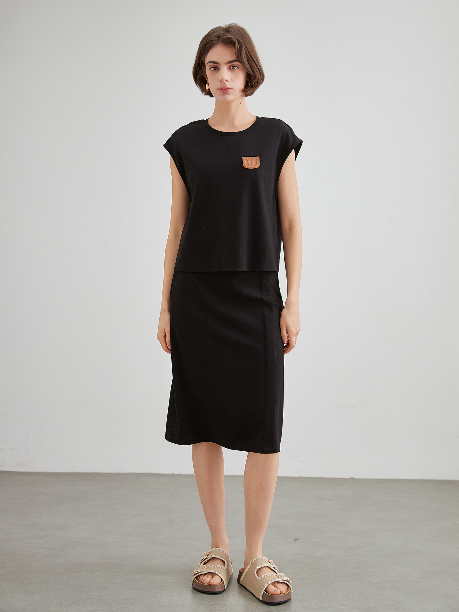 mi-tu 假兩件無袖連身裙