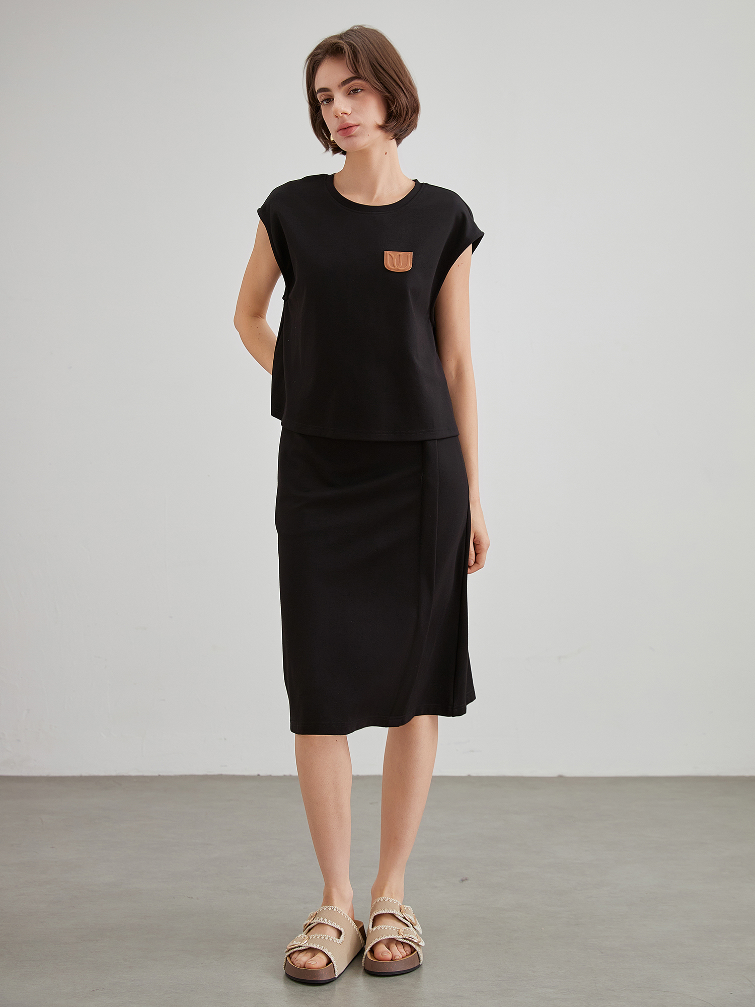 mi-tu 假兩件無袖連身裙