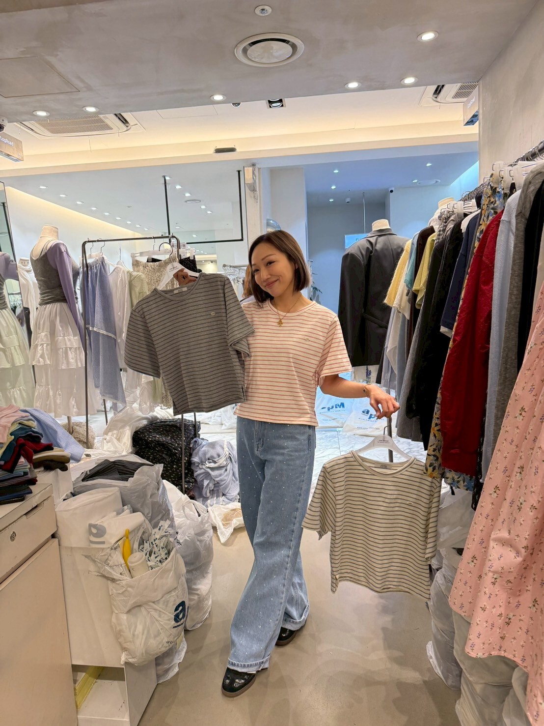 LR6045 圓領橫間條上衣