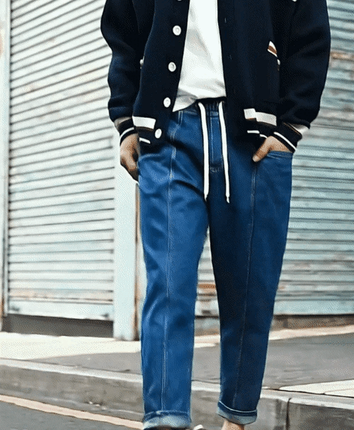 口袋剪裁鬆緊腰牛仔褲