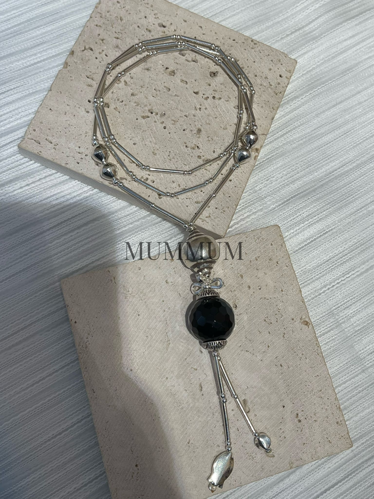 SL13264/大粒光黑瑪瑙幼骨感頸鏈