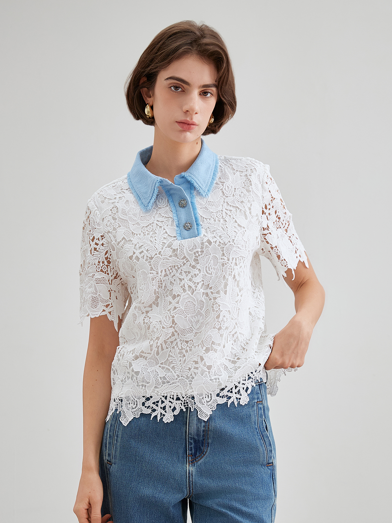 mi-tu 蕾絲拼接恤衫