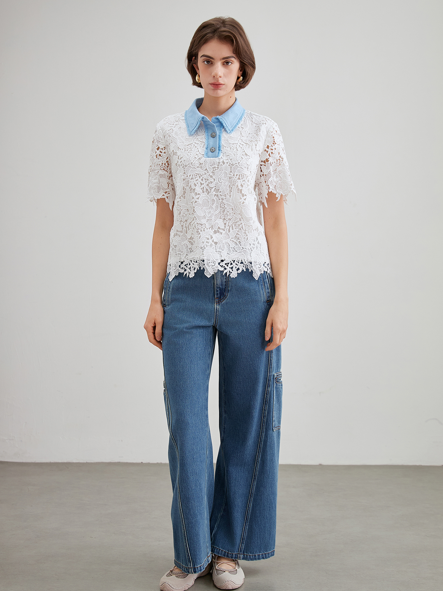 mi-tu 休閒闊腿牛仔褲