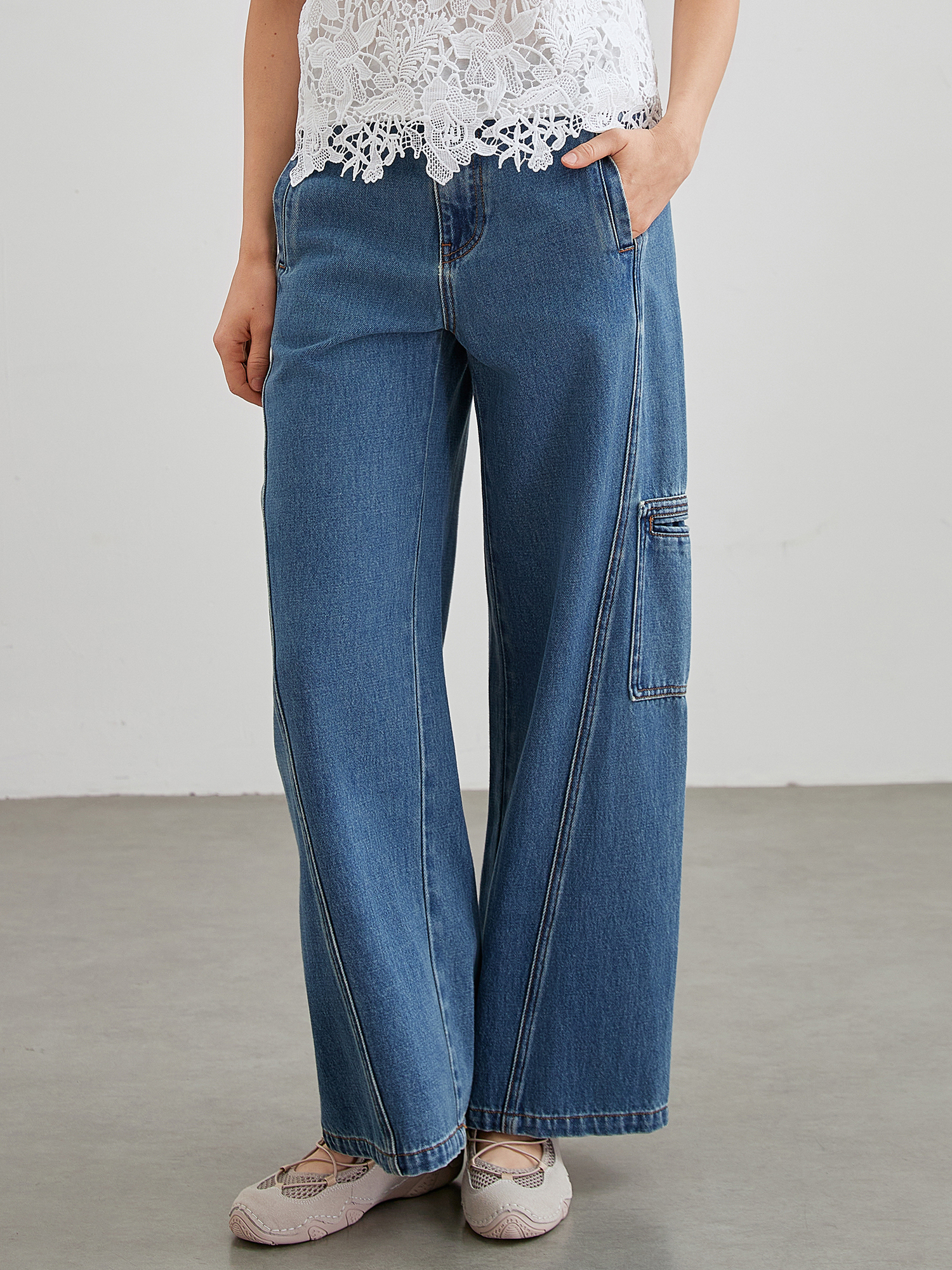 mi-tu 休閒闊腿牛仔褲